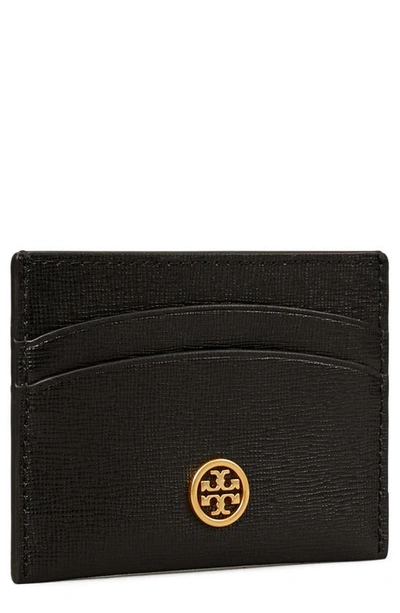 Tory Burch Black Saffiano Leather Robinson Card Case In Black