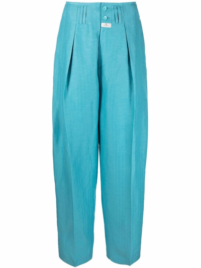 Shop Etro Wide Leg Tailored Trousers In Blue