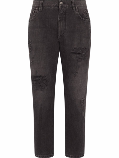 Shop Dolce & Gabbana Tapered Jeans With A Worn Effect In Black