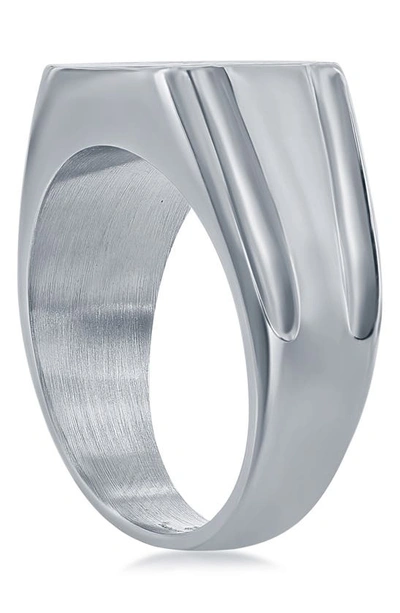 Shop Blackjack Stainless Steel Pavé Cz Square Ring In Silver