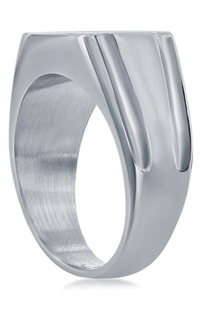 Blackjack Stainless Steel Pavé Cz Square Ring In Silver