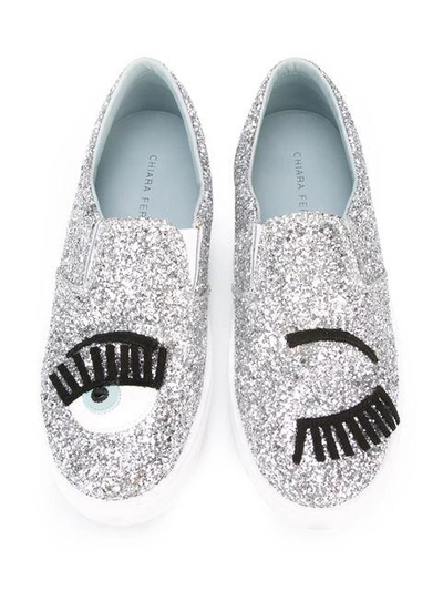 Shop Chiara Ferragni 'flirting' Glitter Slip-on Sneakers