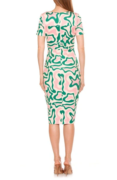 Shop Alexia Admor Scuba Midi Sheath Dress In Green Abstract