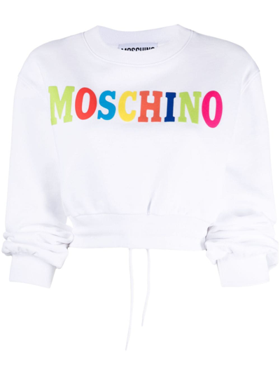 Shop Moschino Felpa Cropped Con Logo Multicolor In White