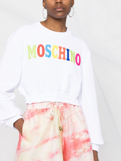 Shop Moschino Felpa Cropped Con Logo Multicolor In White