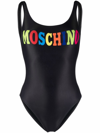 Shop Moschino Costume Intero Con Logo Multicolor In Black