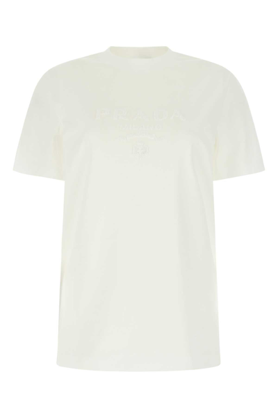 Shop Prada Logo Embroidered Crewneck T In White
