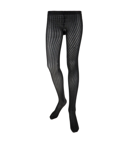 Shop Prada Metallic Effect Striped Stockings In Black