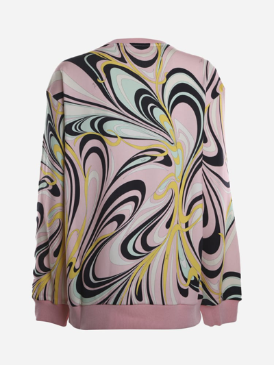 Shop Emilio Pucci Cotton Sweatshirt With Waves Print In Pink, Blue