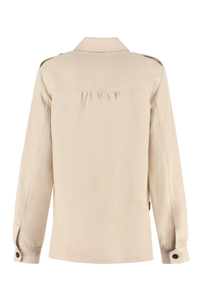 Shop Woolrich Long Sleeve Linen Blend Shirt In Beige