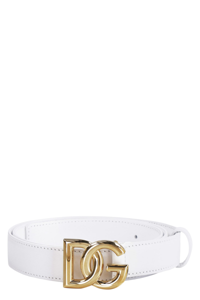 Shop Dolce & Gabbana Dg Buckle Leather Belt In White