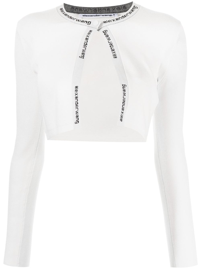 Shop Alexander Wang T Cardigan Con Logo Jacquard In Maglia Elasticizzata In Soft White