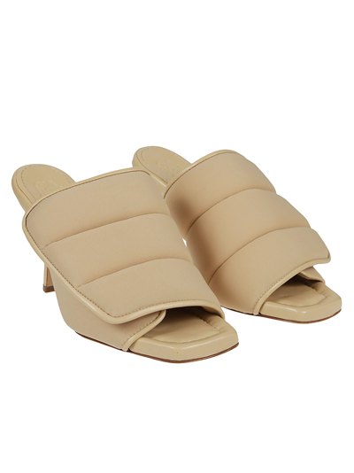 Shop Gia Borghini Stitched Puffy Velcro Strap Mules In Butter Yellow