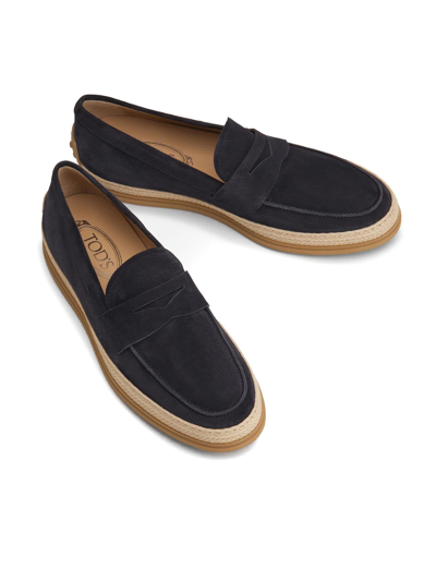 Shop Tod's Loafers In Blue Velvety Suede