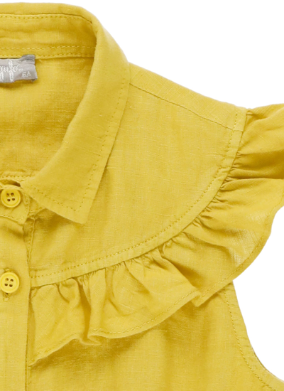 Shop Il Gufo Linen Baby Romper With Rouches In Giallo Acido