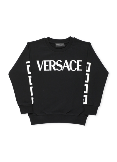 Shop Versace Cotton Sweatshirt In Nero+bianco