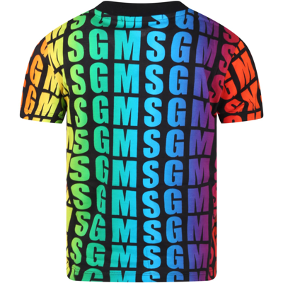 Shop Msgm Black T-shirt For Boy With Colorful Logos In Multicolor