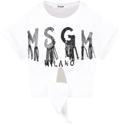 Shop Msgm White T-shirt For Girl With Logo