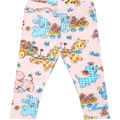 Shop Moschino Pink Leggings For Baby Girl With Logo