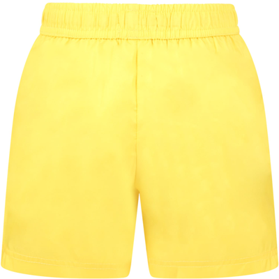 Shop Moschino Yellow Swim-trunks For Boy With Teddy Bear
