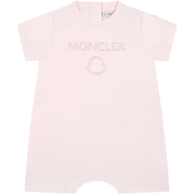 Shop Moncler Pink Romper For Baby Girl With Logo