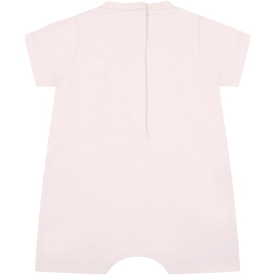 Shop Moncler Pink Romper For Baby Girl With Logo