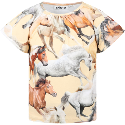 Shop Molo Yellow T-shirt For Girl With Horses