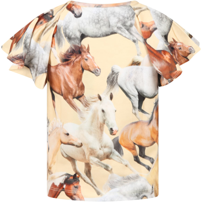 Shop Molo Yellow T-shirt For Girl With Horses
