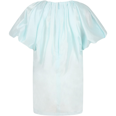 Shop Lanvin Teal-green Dress For Girl With Logo In Light Blue