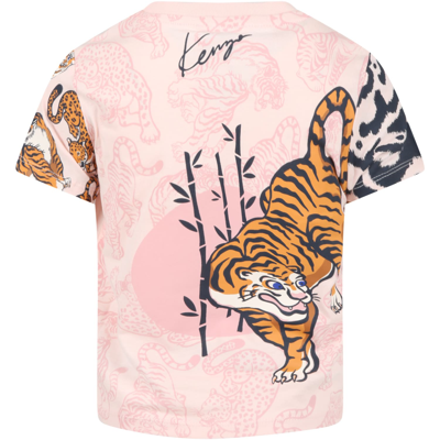 Shop Kenzo Pink T-shirt For Girl With Tigers