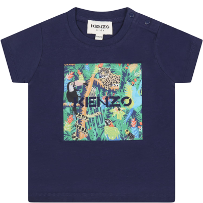 Shop Kenzo Blue T-shirt For Baby Boy With Animals