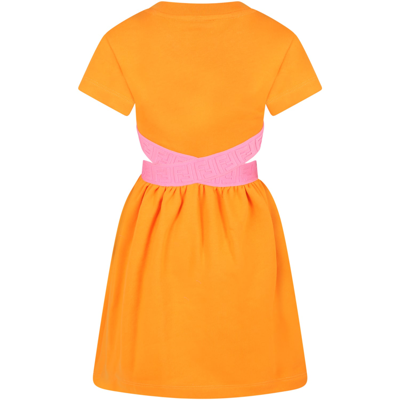 Shop Fendi Orange Dress For Girl With Double Ff