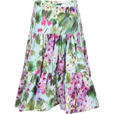 Shop Dolce & Gabbana Light-blue Skirt For Girl With Cowbellflowers In Multicolor