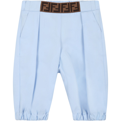 Shop Fendi Light-blue Trouser For Baby Boy In Light Blue