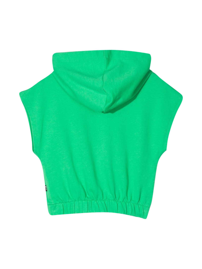 Shop Msgm Green Girl Sweatshirt With Hood And White Print In Verde