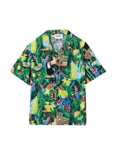Shop Kenzo Multicolor Boy Shirt With Botanical Print Classic Collar, Front Closure With Buttons, Short Sleeves 