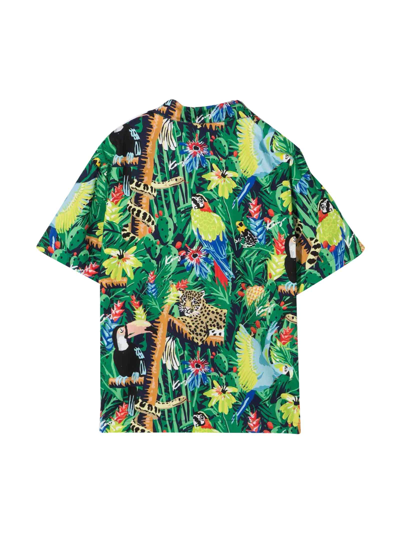 Shop Kenzo Multicolor Boy Shirt With Botanical Print Classic Collar, Front Closure With Buttons, Short Sleeves 