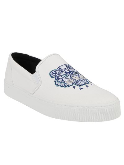 Kenzo White K-skate Tiger Slip-on Sneakers In Blanc