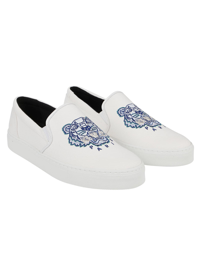Kenzo White K-skate Tiger Slip-on Sneakers In Blanc