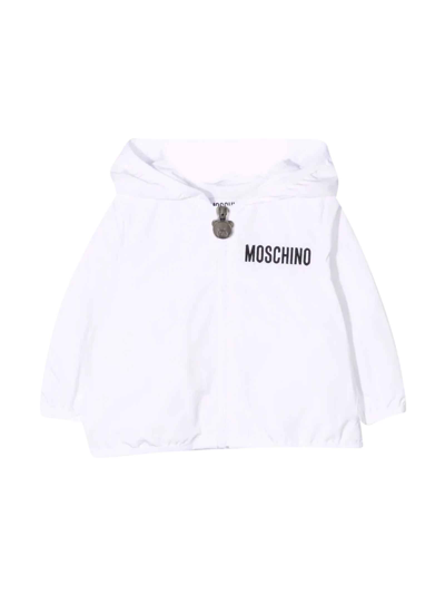 Shop Moschino White Lightweight Jacket With Zip And Hood In Bianco