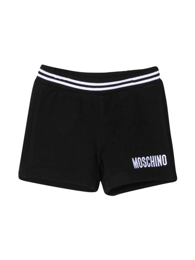 Shop Moschino Black Bermuda Shorts With Logo In Nero