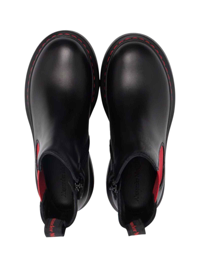 Shop Alexander Mcqueen Kids Unisex Black Ankle Boots In Nero/rosso