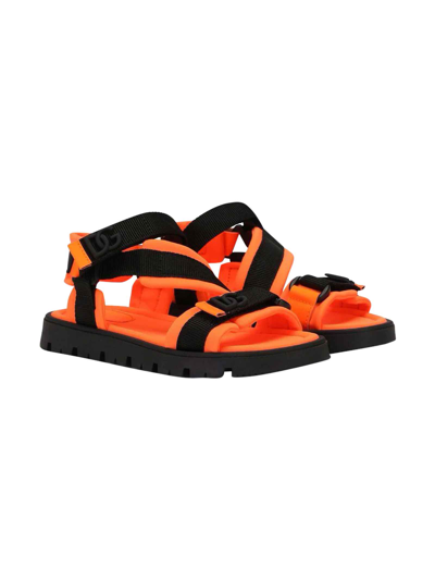 Shop Dolce & Gabbana Orange And Black Unisex Sandals In Arancio Fluo