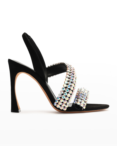 Shop Alexandre Birman Alannis Suede Slingback Sandals With Crystals In Black/silver