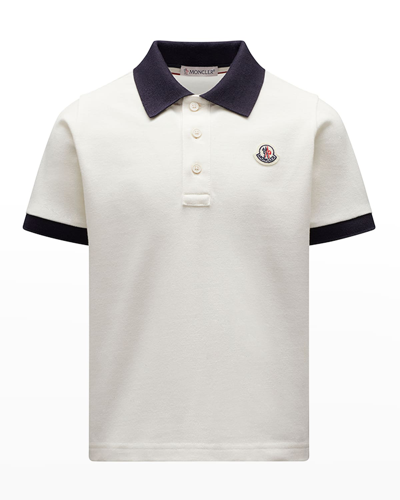 Shop Moncler Boy's Logo Patch Polo Shirt In White