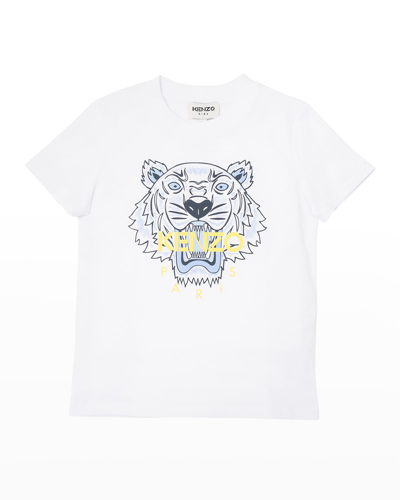 Shop Kenzo Boy's Classic Tiger Logo T-shirt In 10b-blanc