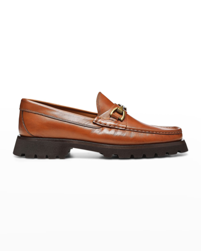 Shop Donald Pliner Men's Davey Leather Lug-sole Loafers With Bit-strap In Cognac
