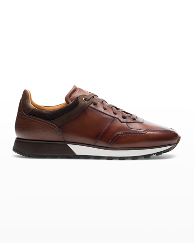 Shop Magnanni Men's Arco Mix-leather Trainer Sneakers In Midbrown