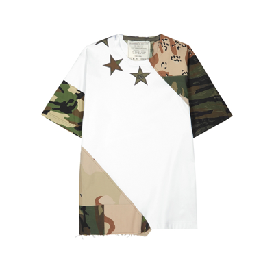 Shop Dolce & Gabbana White Camouflage-panelled Cotton-blend T-shirt