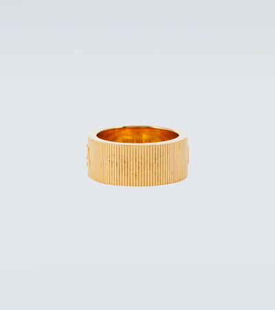 Shop Balenciaga Force Striped Ring In Shiny Gold